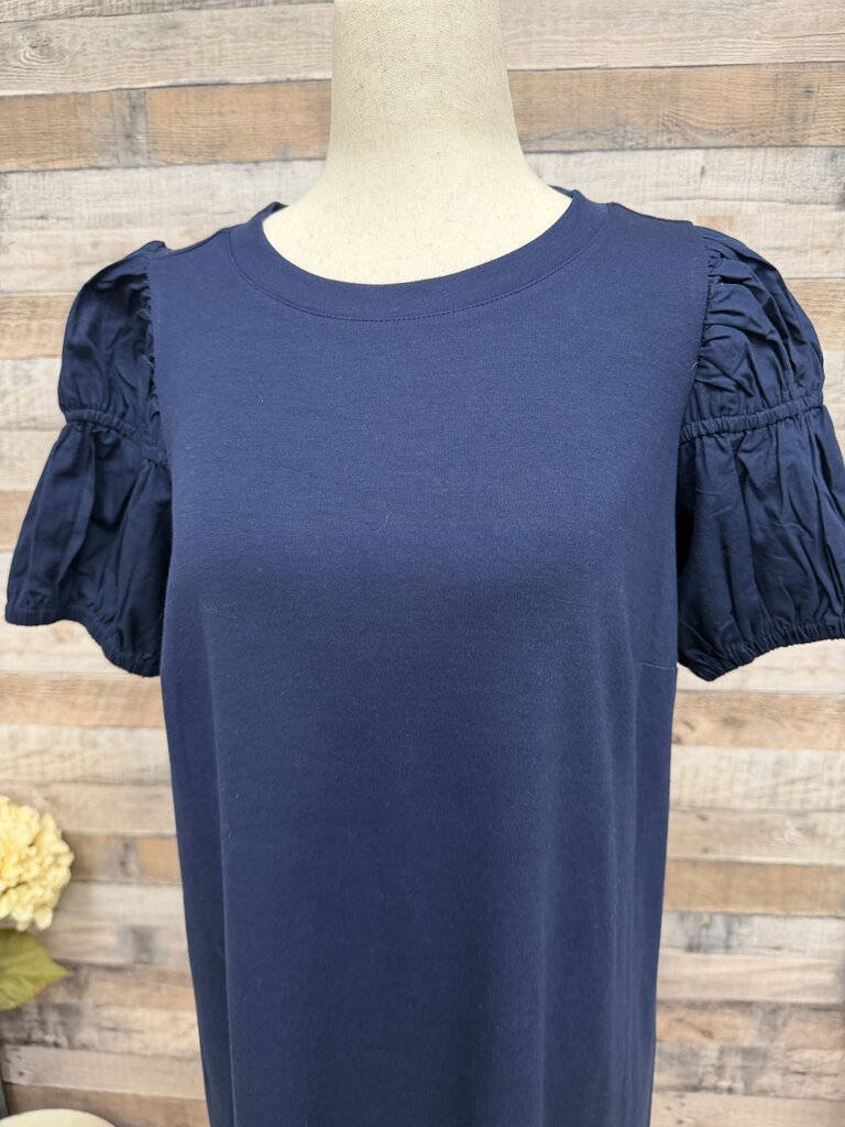 NWT Loft Navy T-Shirt Dress w/Puff Sleeve