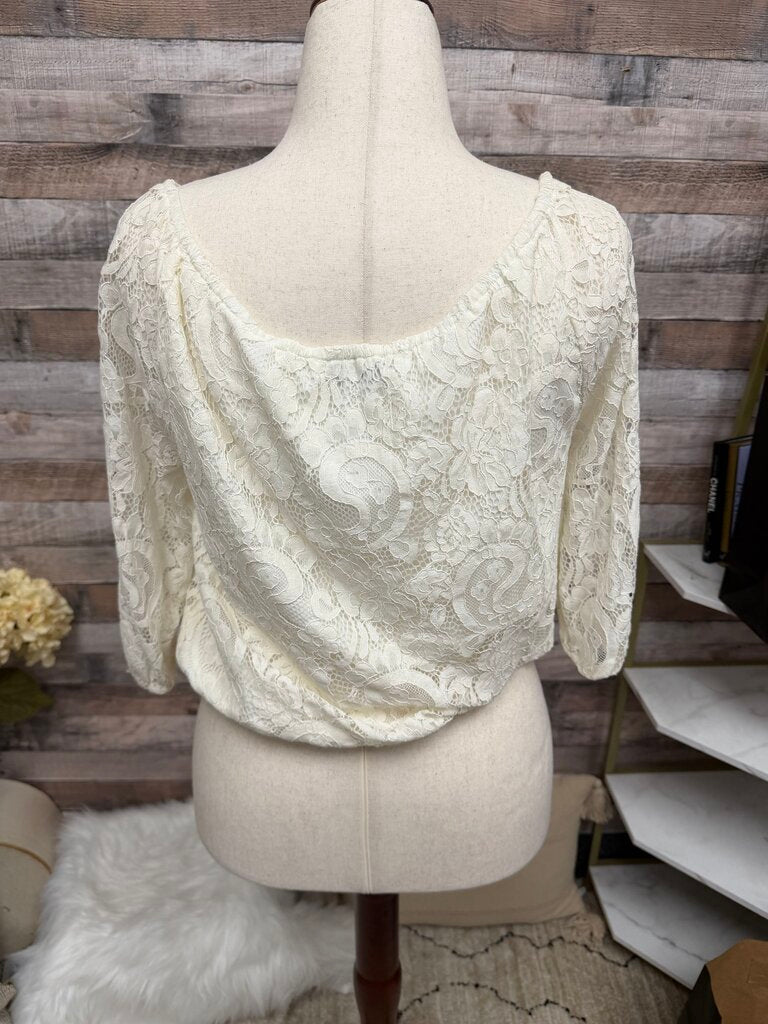 Cupcakes & Cashmere Ivory Lace Off Shoulder Crop