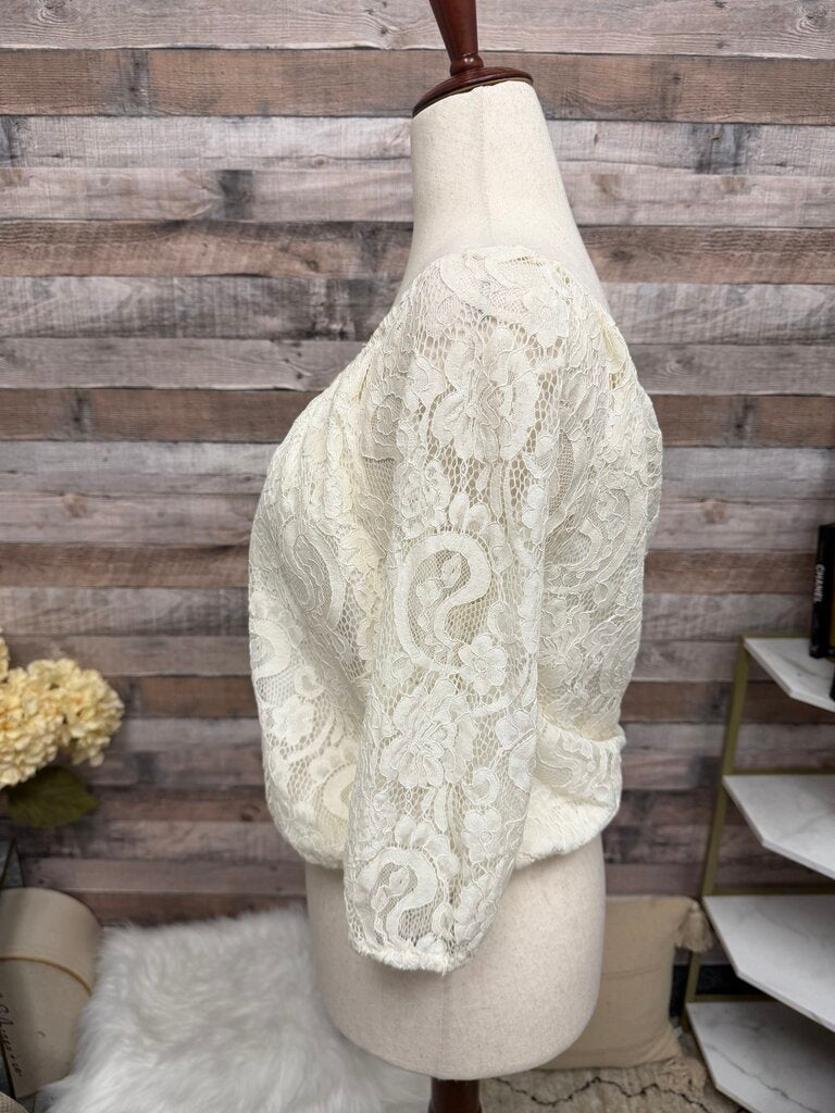 Cupcakes & Cashmere Ivory Lace Off Shoulder Crop