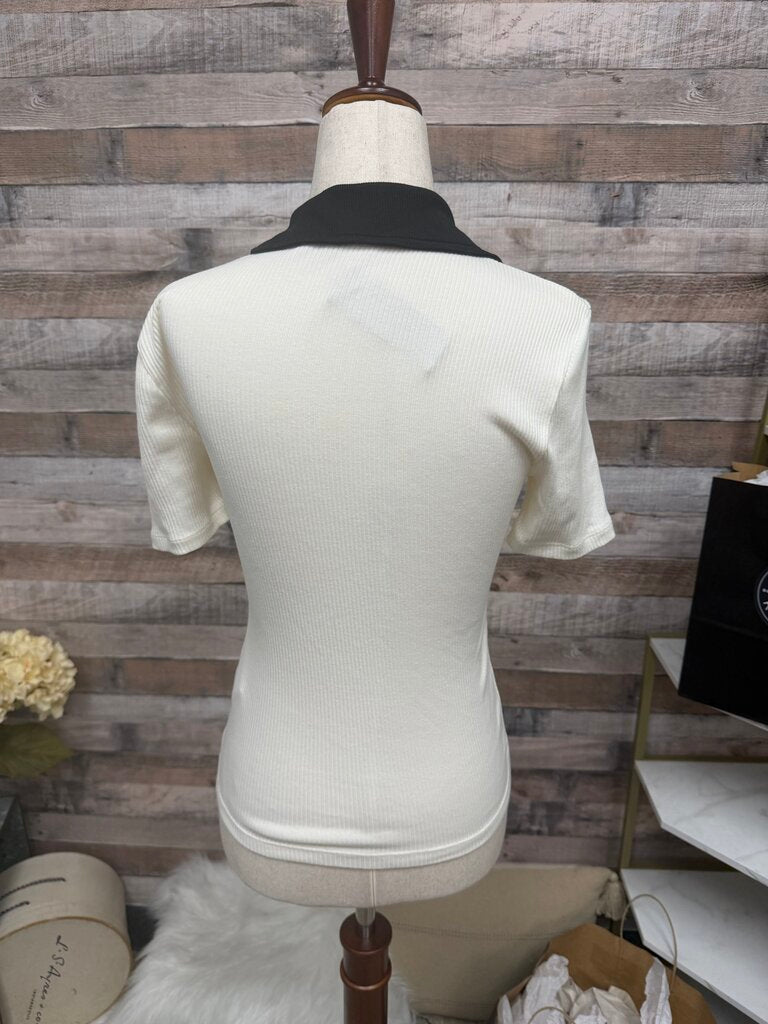 J Crew Cream Ribbed Polo w/Gold Buttons