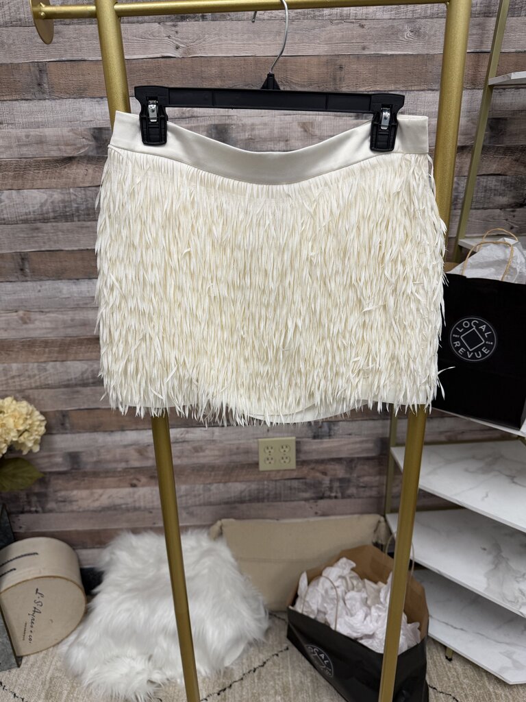 Express Ivory Fringe Mini Skirt