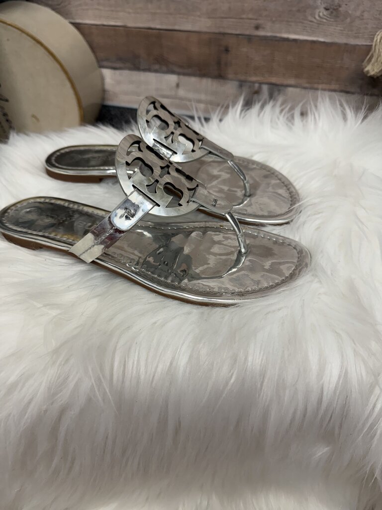 Tory Burch Silver Metallic Leather Sandals