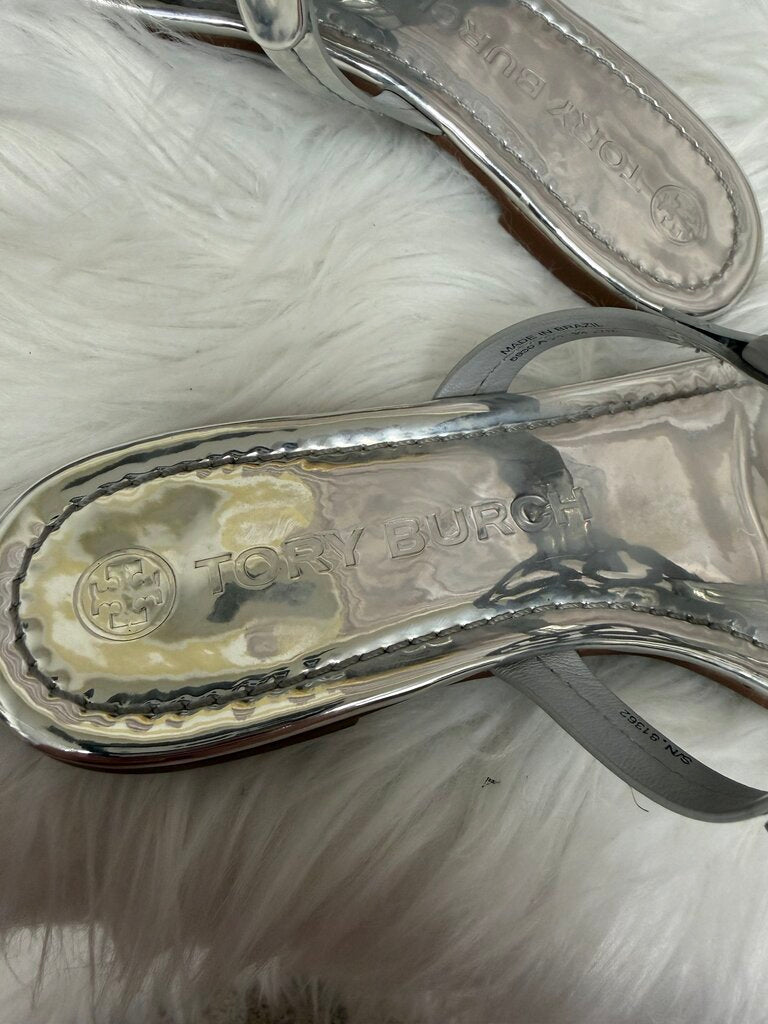 Tory Burch Silver Metallic Leather Sandals