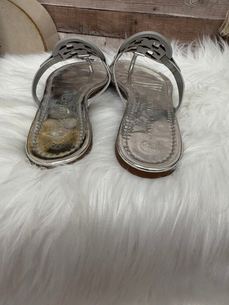 Tory Burch Silver Metallic Leather Sandals