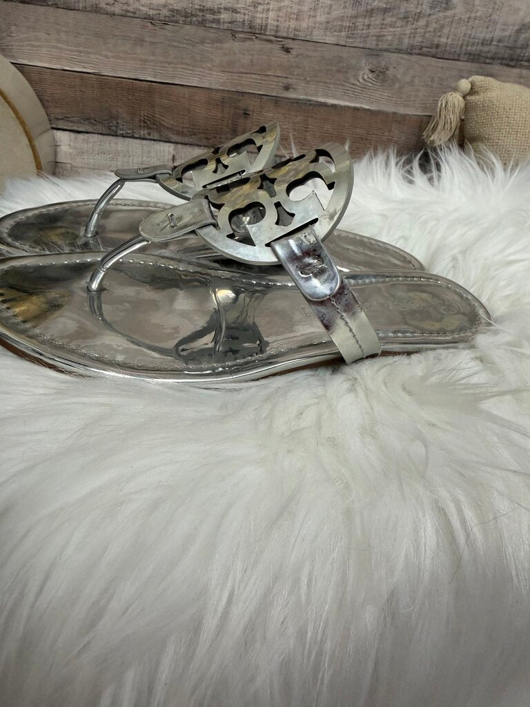 Tory Burch Silver Metallic Leather Sandals