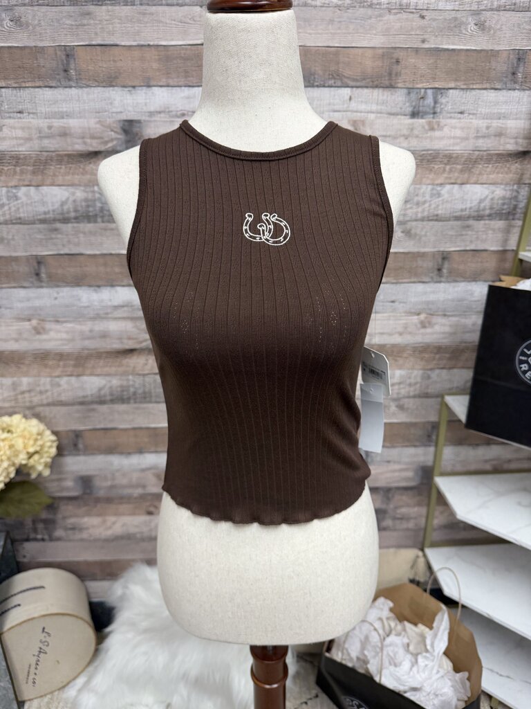 NWT Altar'd State Brown Ribbed Tank w/Horseshoes