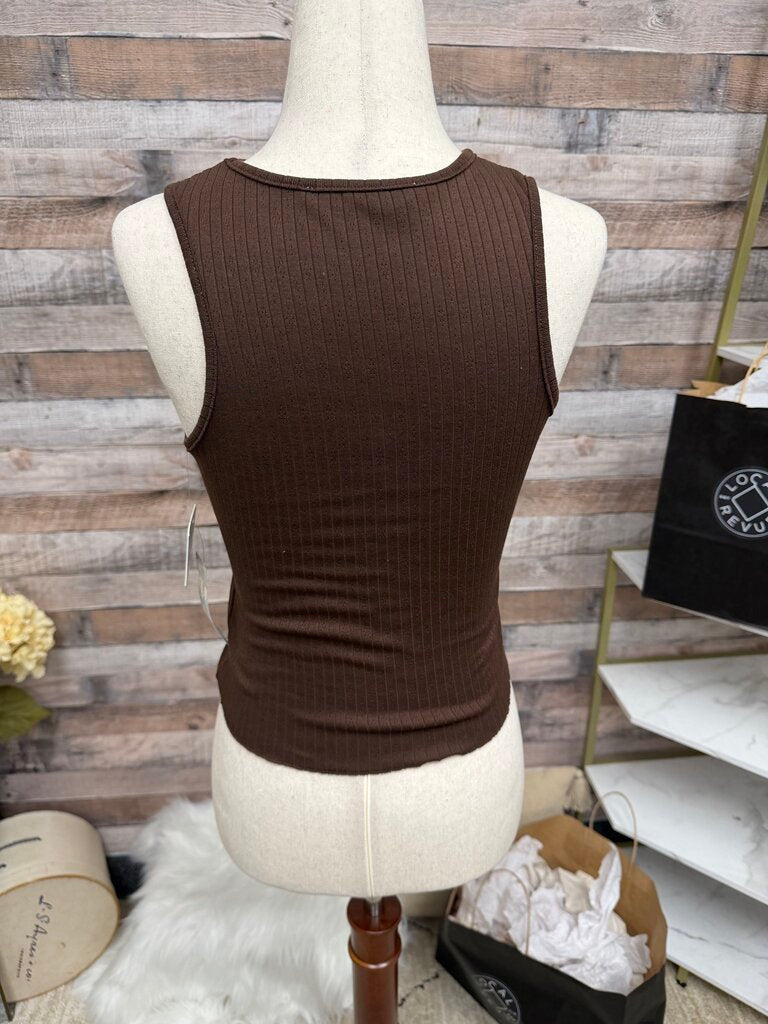 NWT Altar'd State Brown Ribbed Tank w/Horseshoes