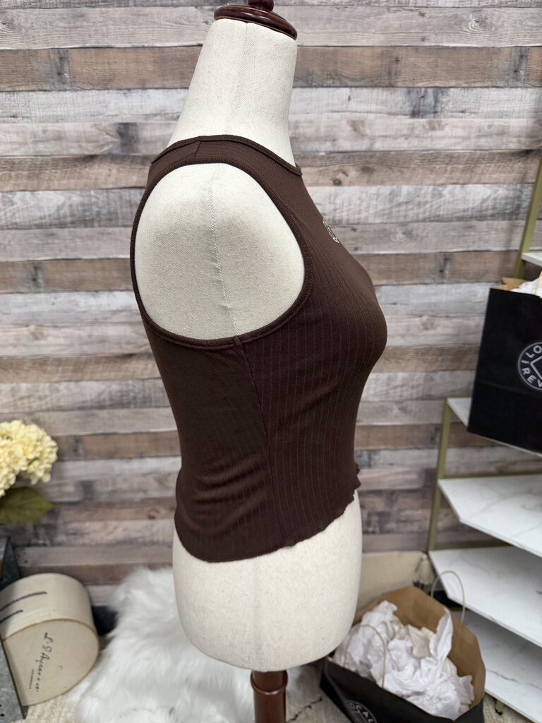 NWT Altar'd State Brown Ribbed Tank w/Horseshoes