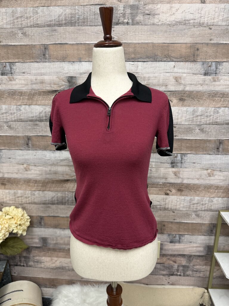 Rag & Bone Red w/Black Mesh Zip Polo