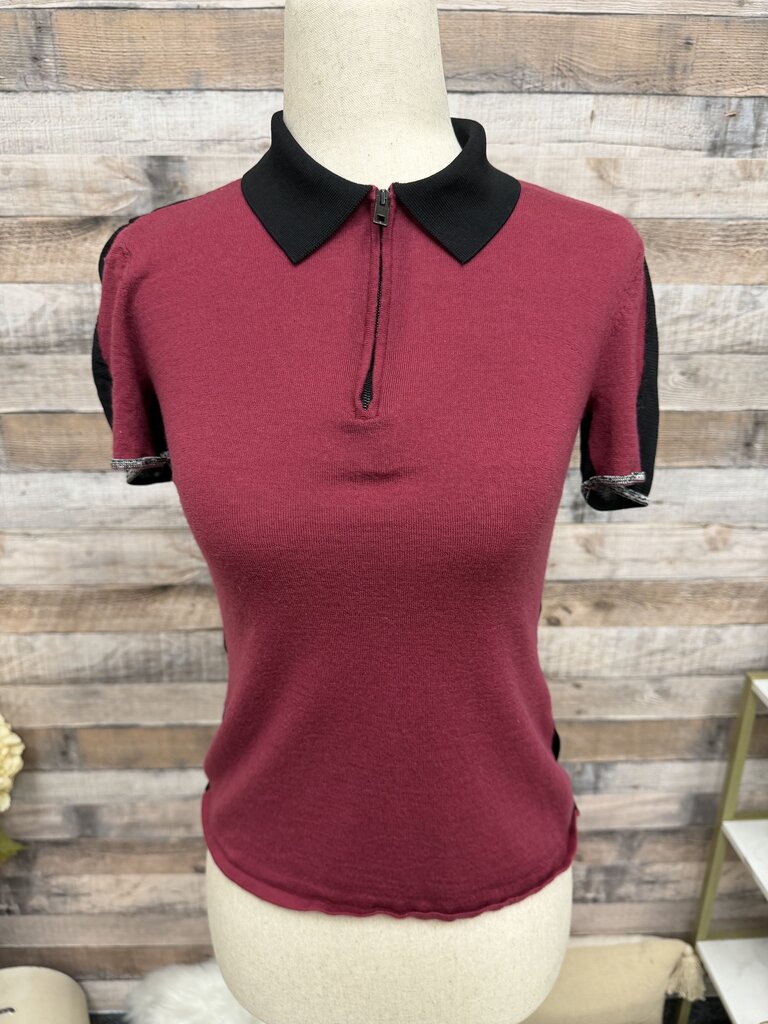 Rag & Bone Red w/Black Mesh Zip Polo
