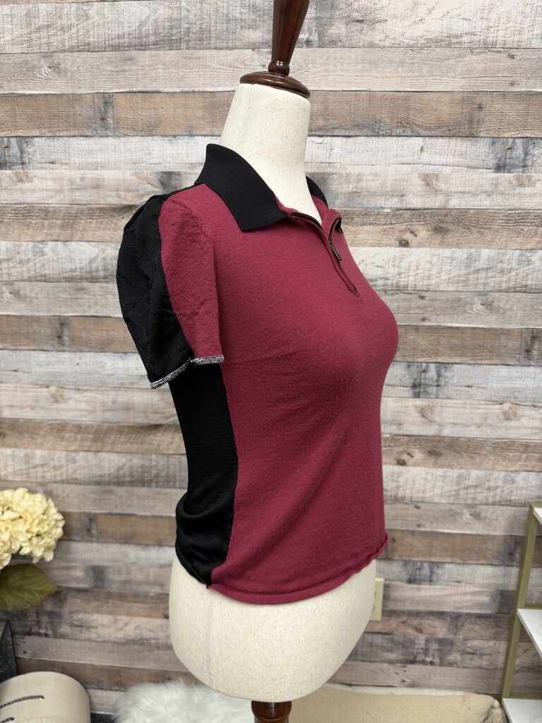 Rag & Bone Red w/Black Mesh Zip Polo