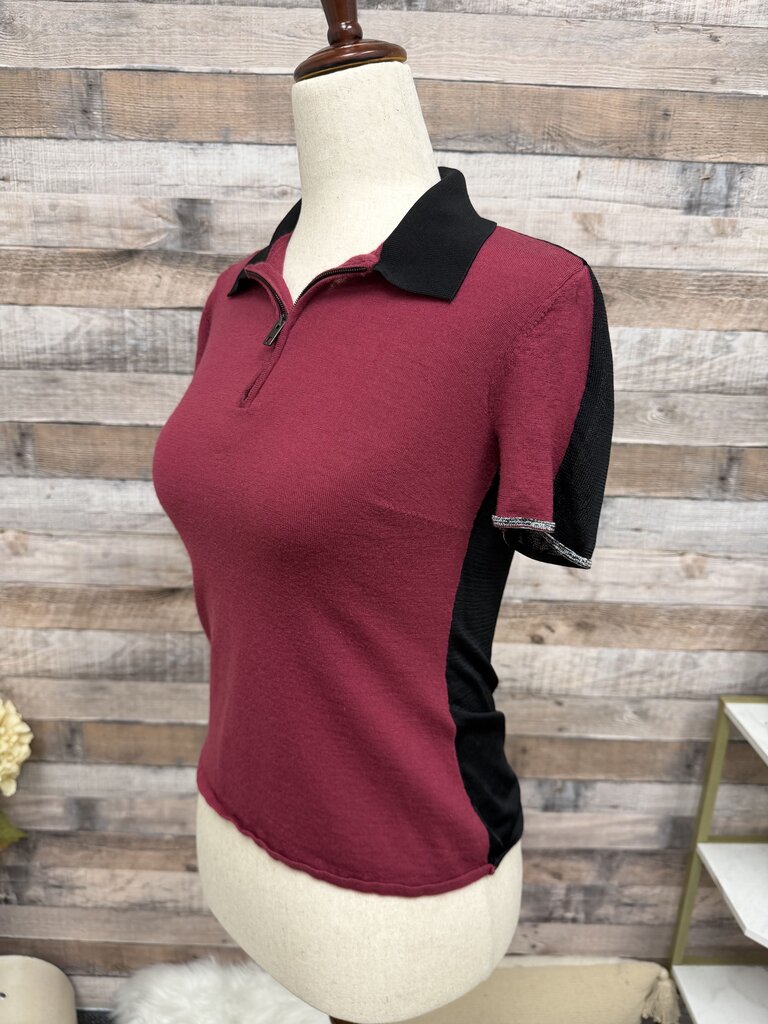 Rag & Bone Red w/Black Mesh Zip Polo