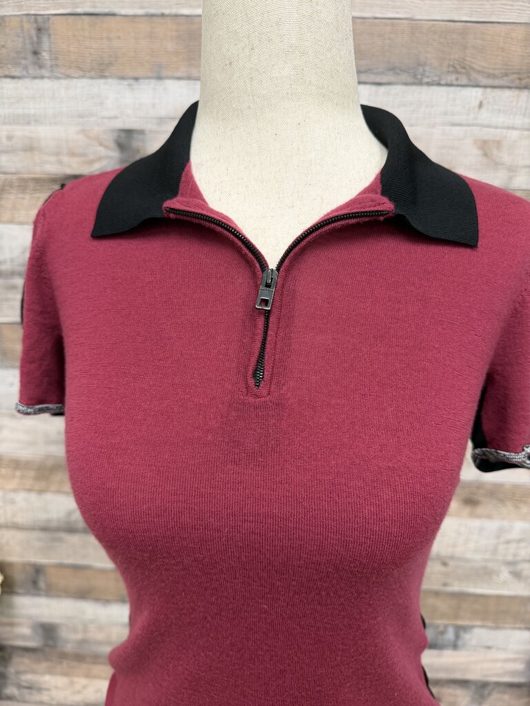 Rag & Bone Red w/Black Mesh Zip Polo