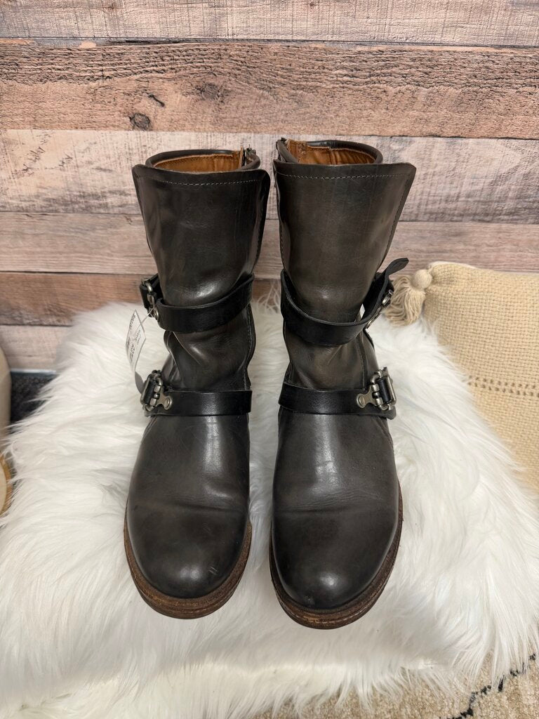 A.S.98 Black Distressed Moto Boot With Buckle Straps 38