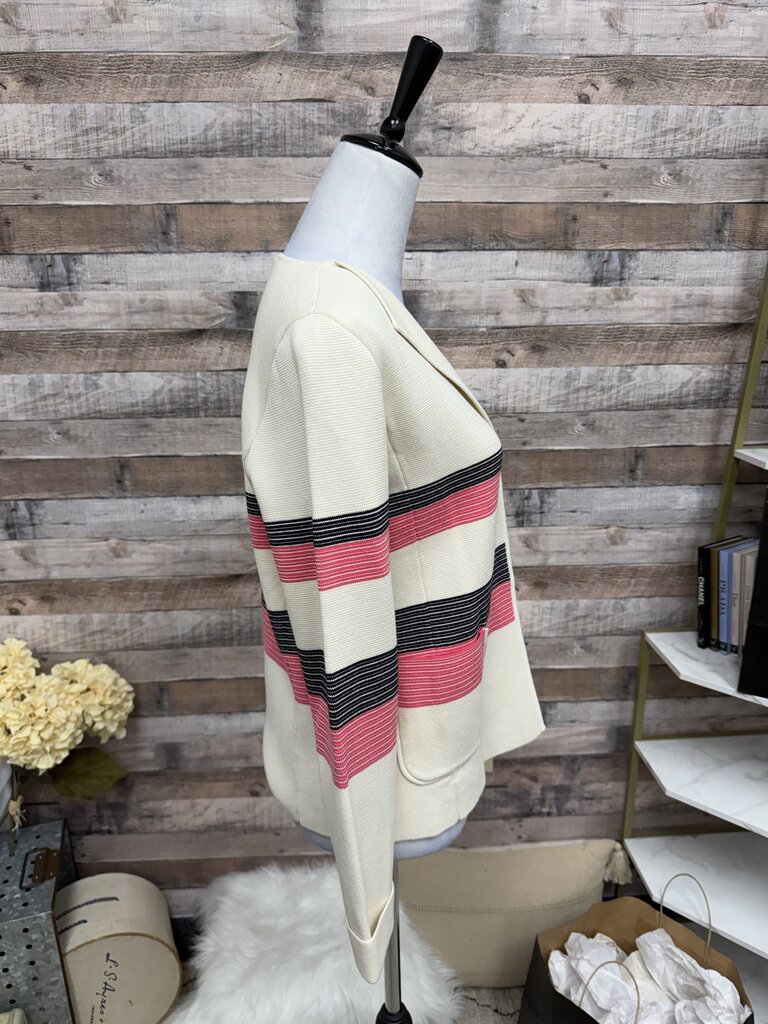 NWT Talbots Ivory Cardigan w/Black & Pink Stripes