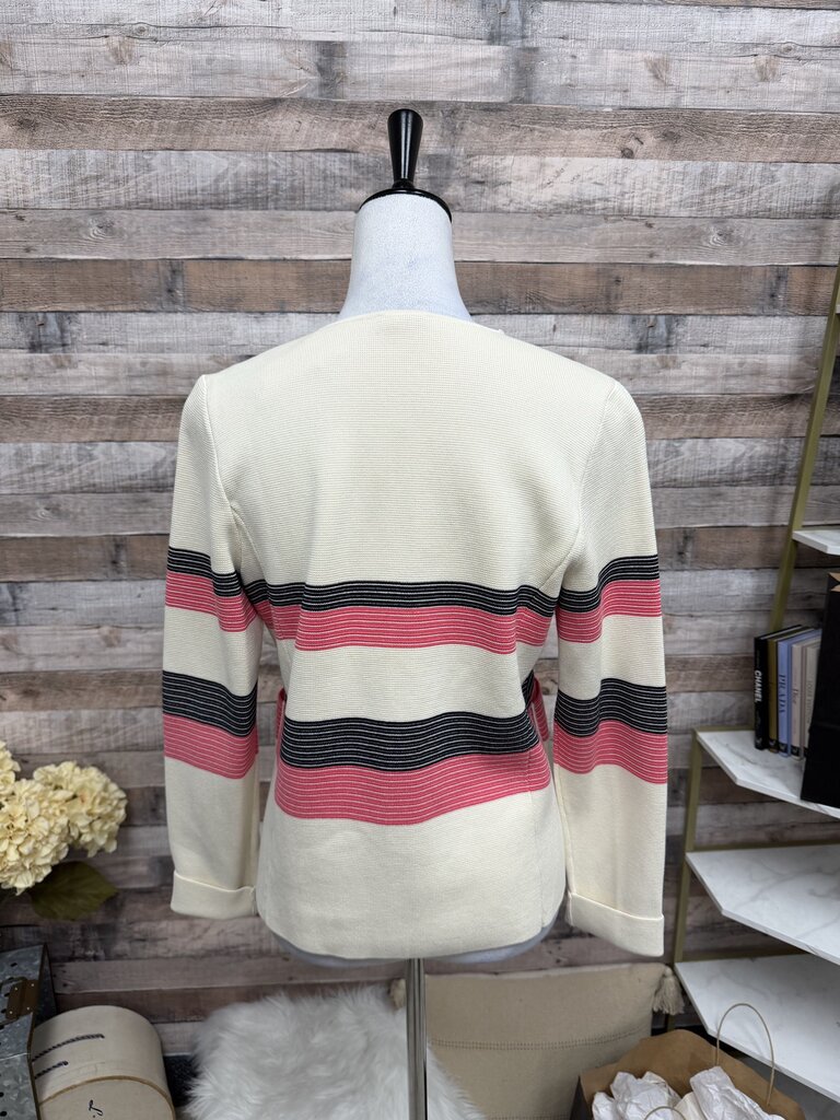 NWT Talbots Ivory Cardigan w/Black & Pink Stripes