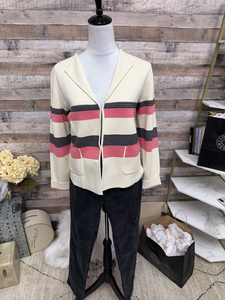 NWT Talbots Ivory Cardigan w/Black & Pink Stripes