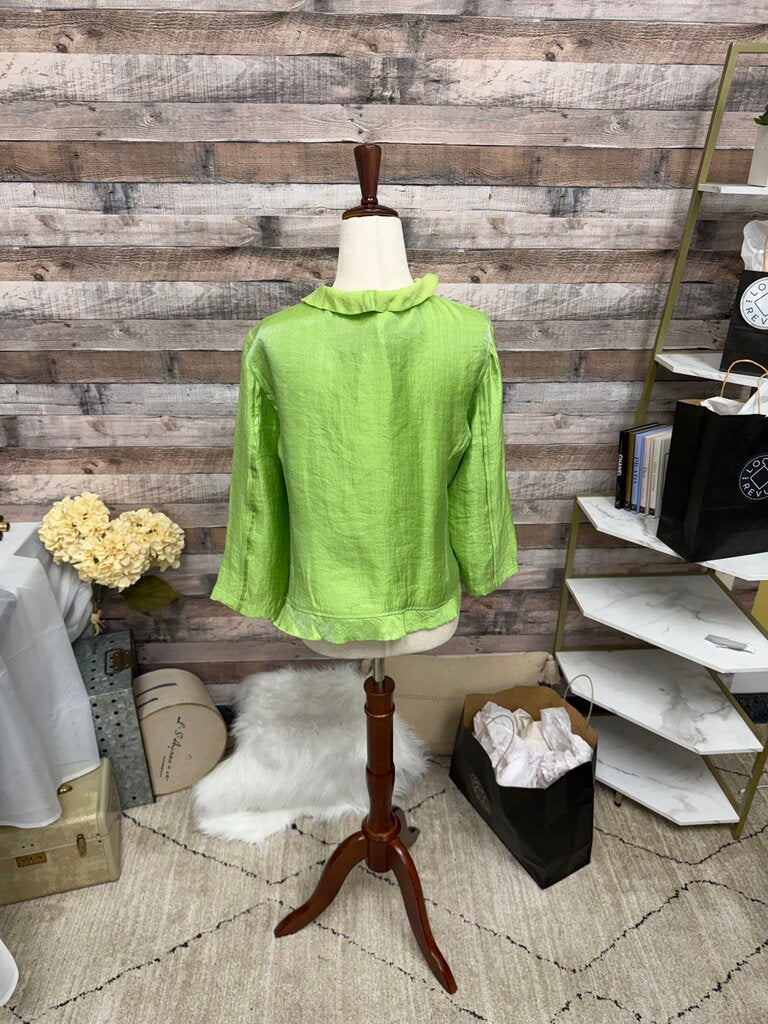 Ruby Rd Lime Green Metallic Ruffle Cardigan