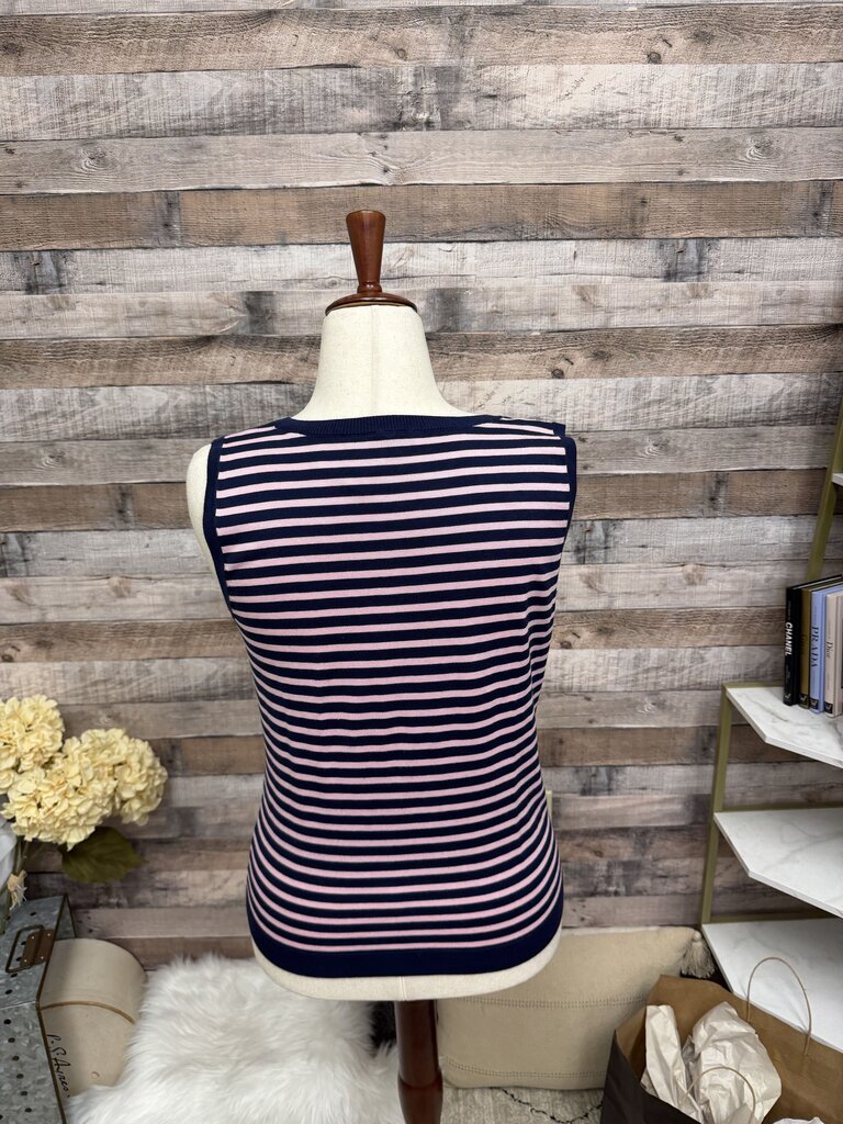Talbots Pink & Navy Striped Knit Sleeveless Top M