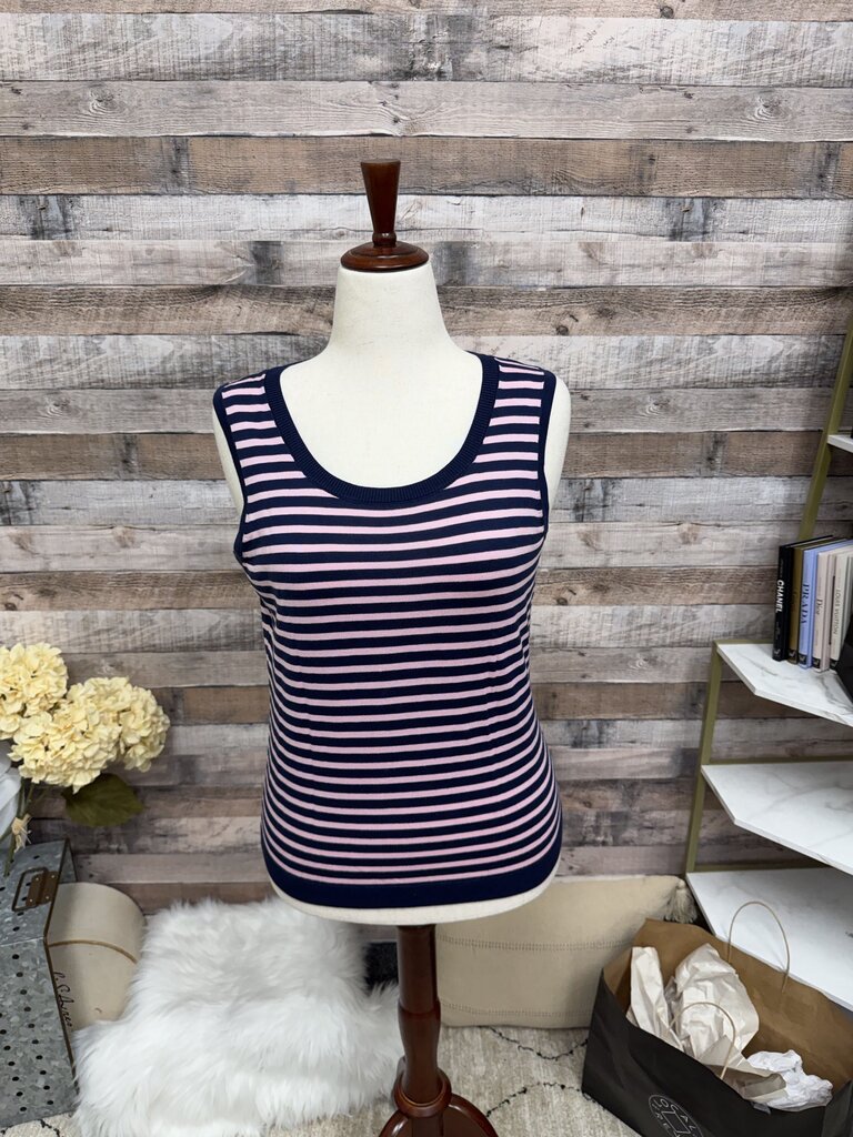 Talbots Pink & Navy Striped Knit Sleeveless Top M