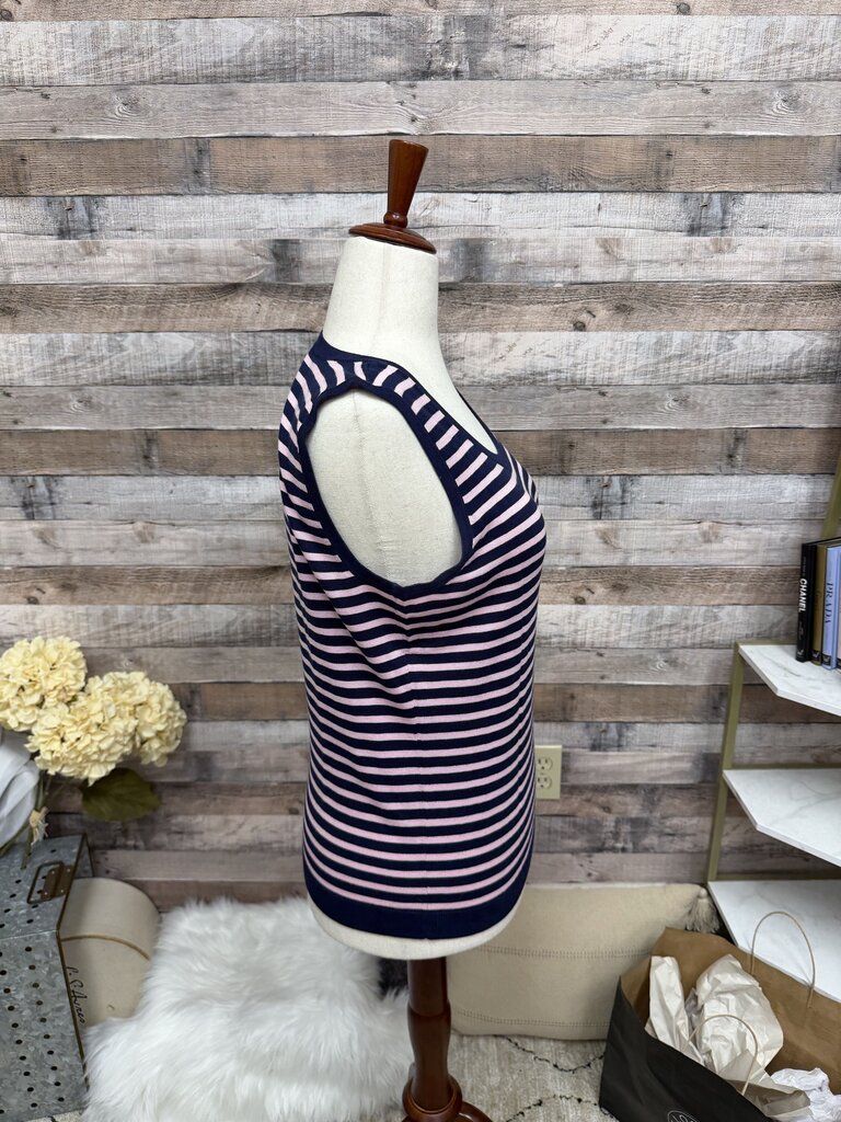 Talbots Pink & Navy Striped Knit Sleeveless Top M