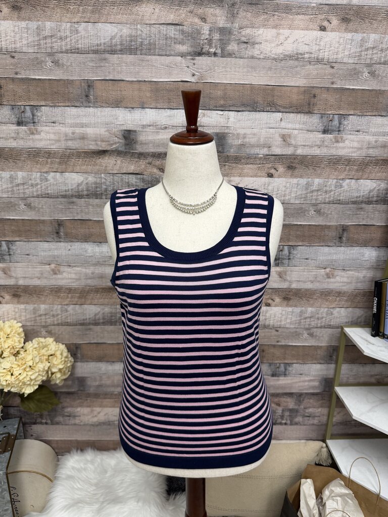 Talbots Pink & Navy Striped Knit Sleeveless Top M