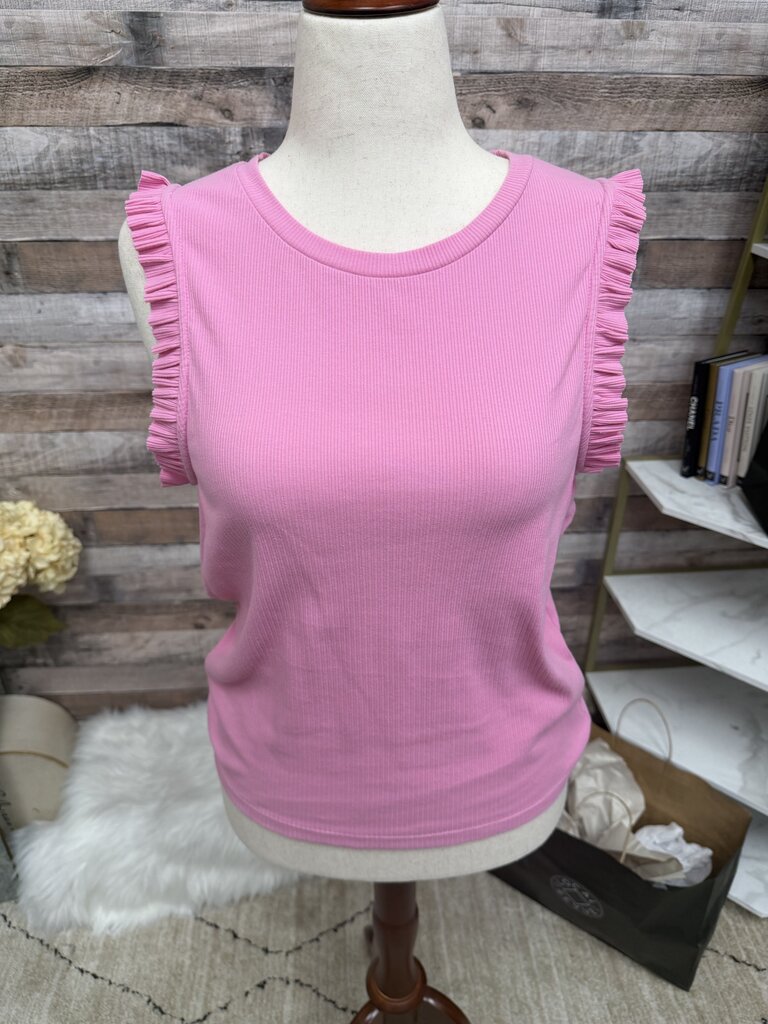 J.Crew Pink Flutter Sleeve Top L