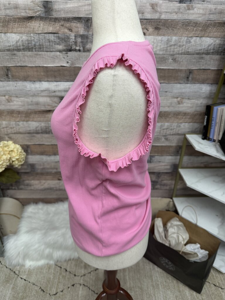 J.Crew Pink Flutter Sleeve Top L
