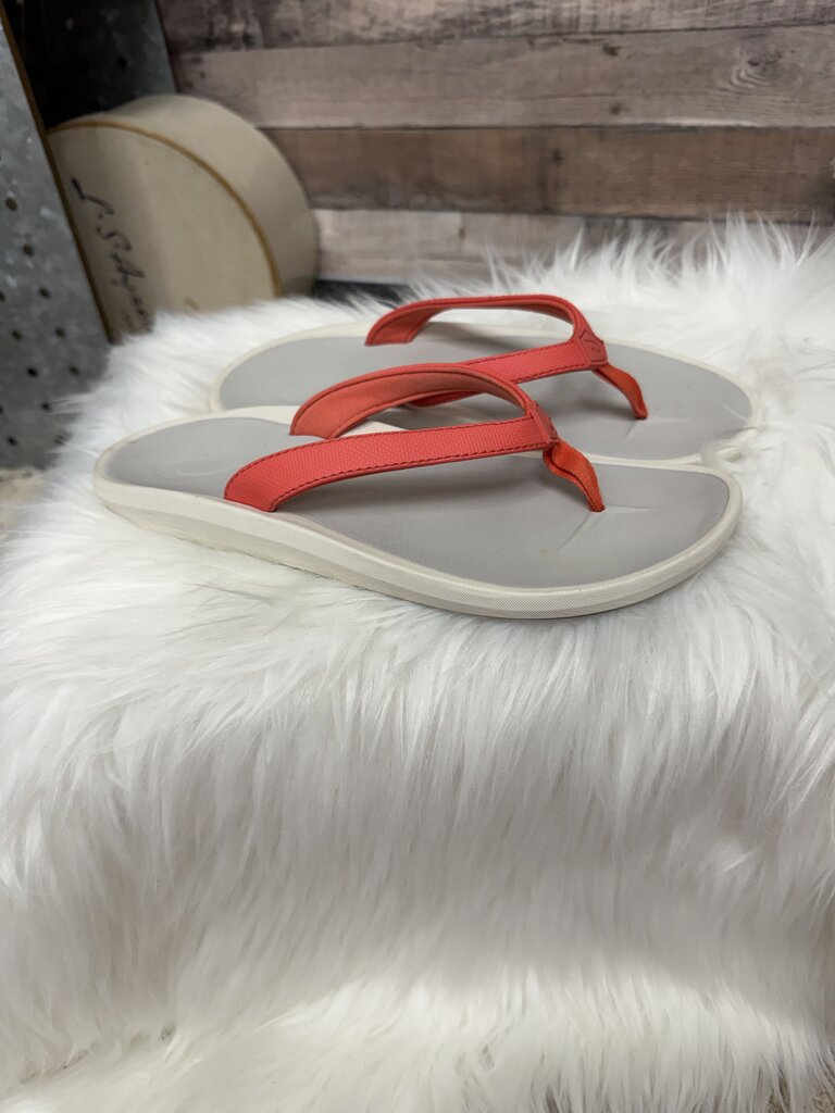 Olukai Grey & Coral Flip Flops