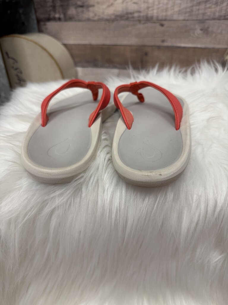 Olukai Grey & Coral Flip Flops