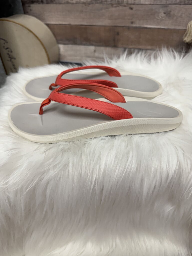 Olukai Grey & Coral Flip Flops