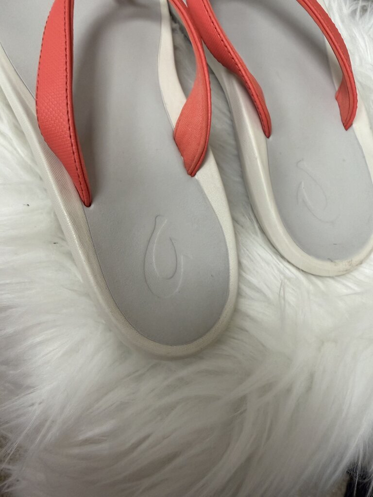 Olukai Grey & Coral Flip Flops