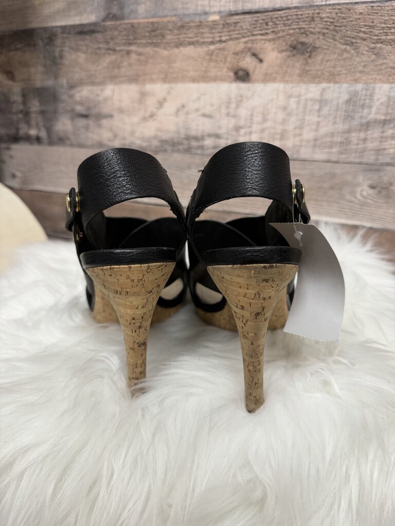 Via Spiga Black Leather Sandals Cork Heel With Open Toe