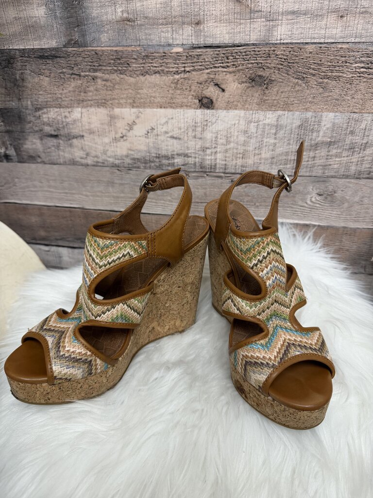 Lucky Brand Cork Platform Wedge Sandals With Chevron Knit Straps