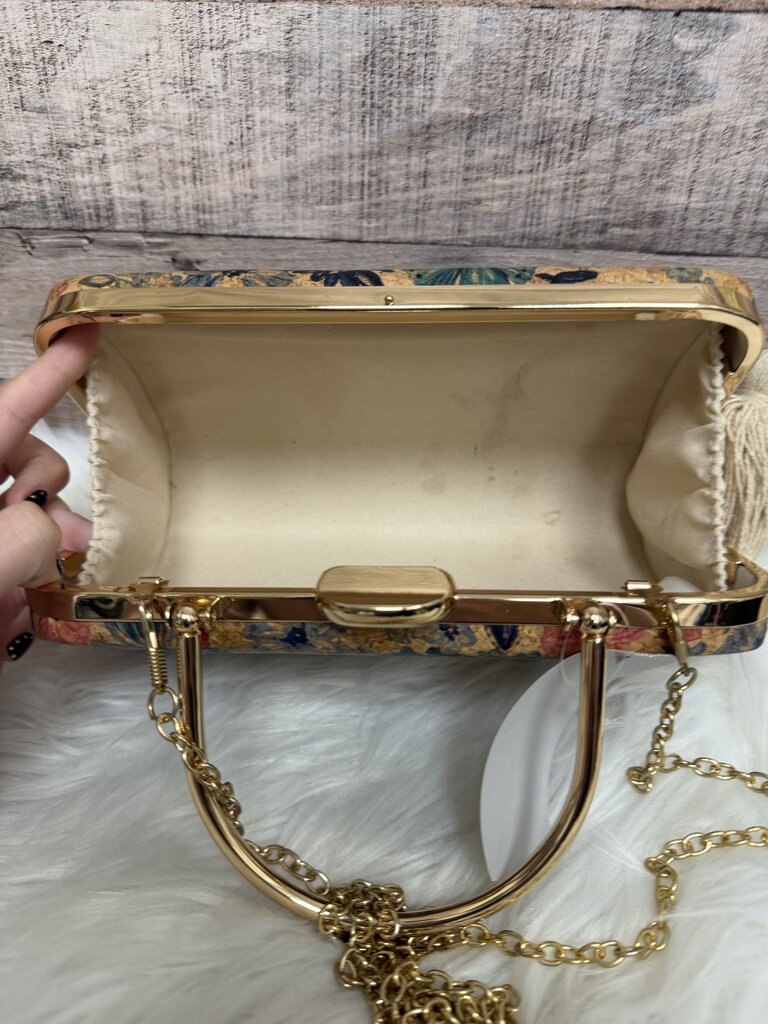 Cork Style Rose Gold w/Blue & Pink Floral Print Clutch