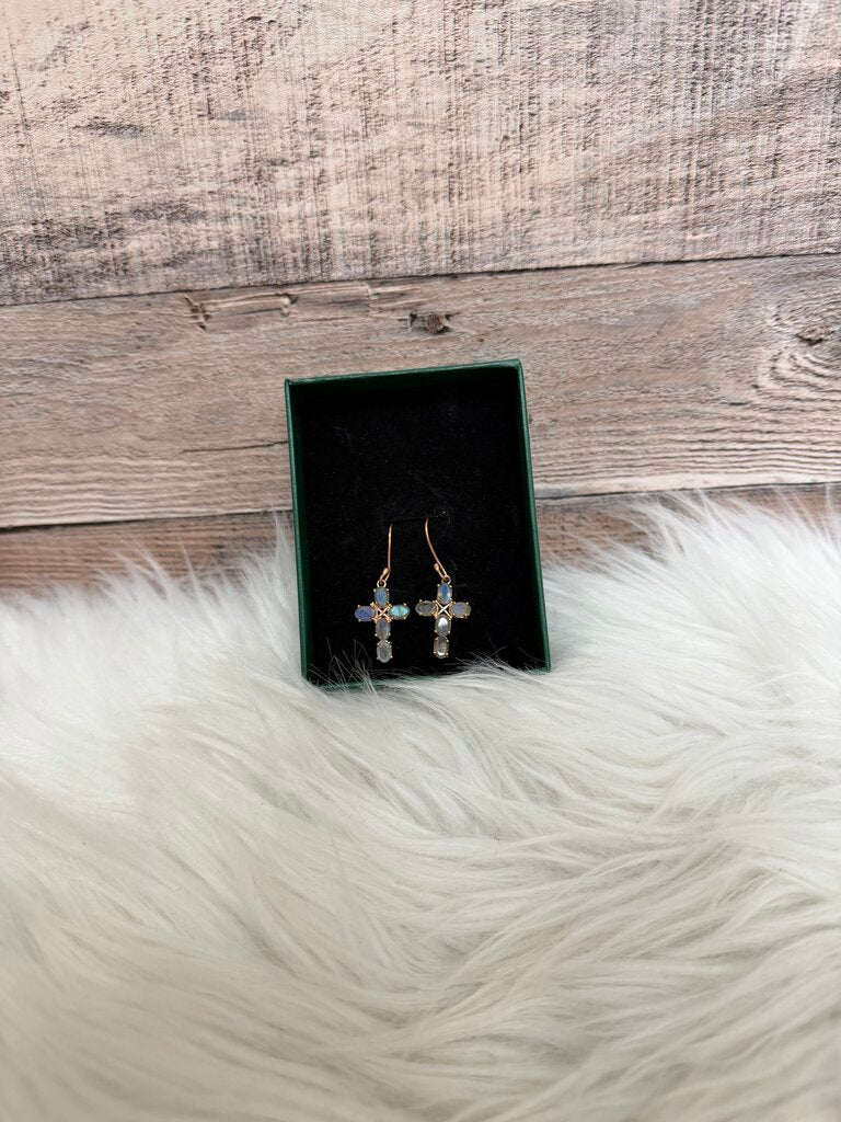 Rose Gold & Crystal Cross Earrings