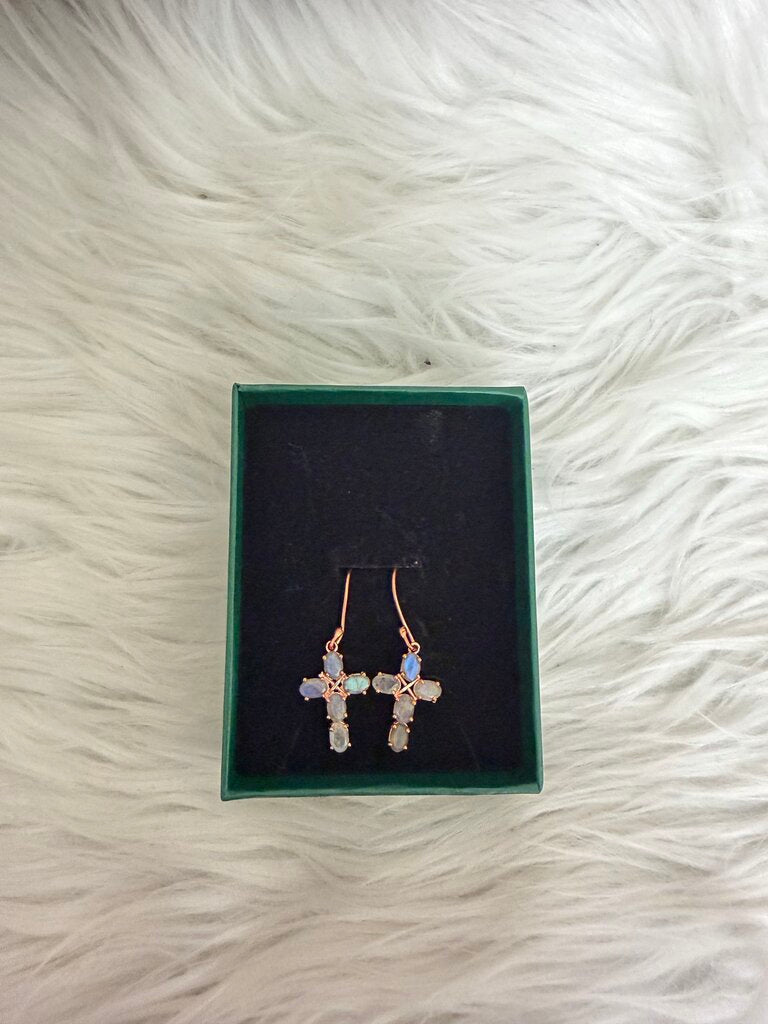 Rose Gold & Crystal Cross Earrings