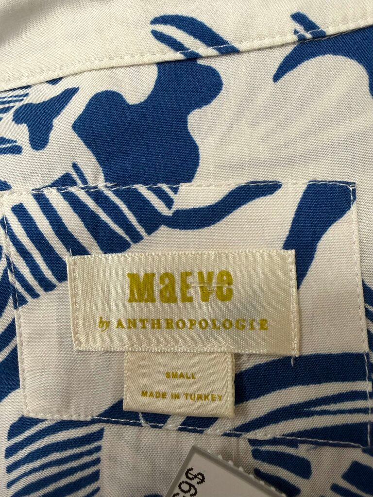 Maeve Anthropologie Blue & White Tropical Print Shirt Dress S