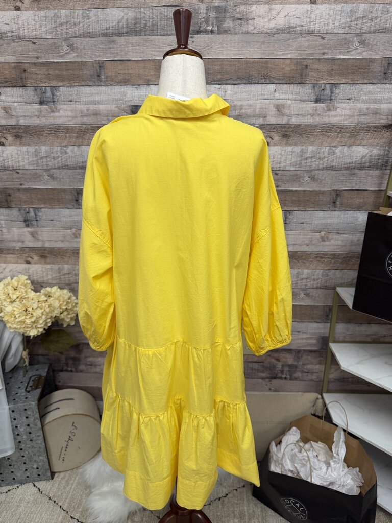 Free People Yellow Tiered Button-Front Shirt Dress S