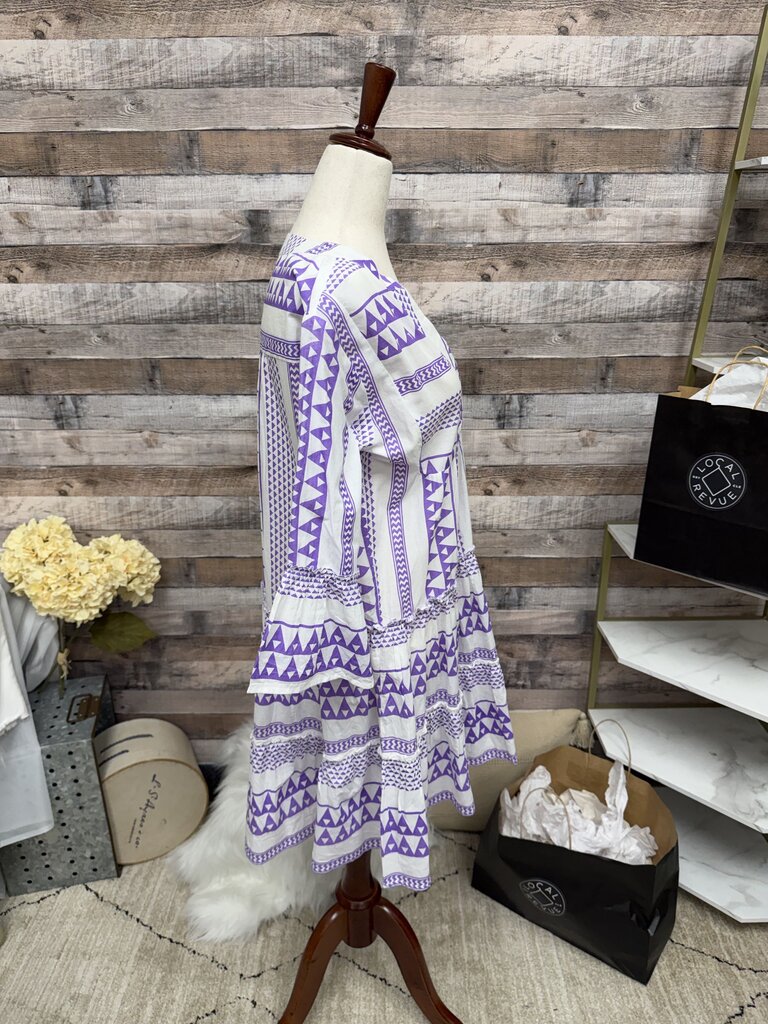 Purple & White Geometric Print Tunic Dress S