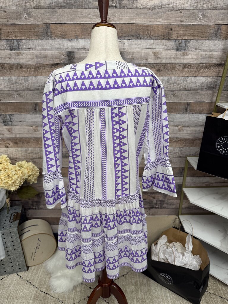 Purple & White Geometric Print Tunic Dress S