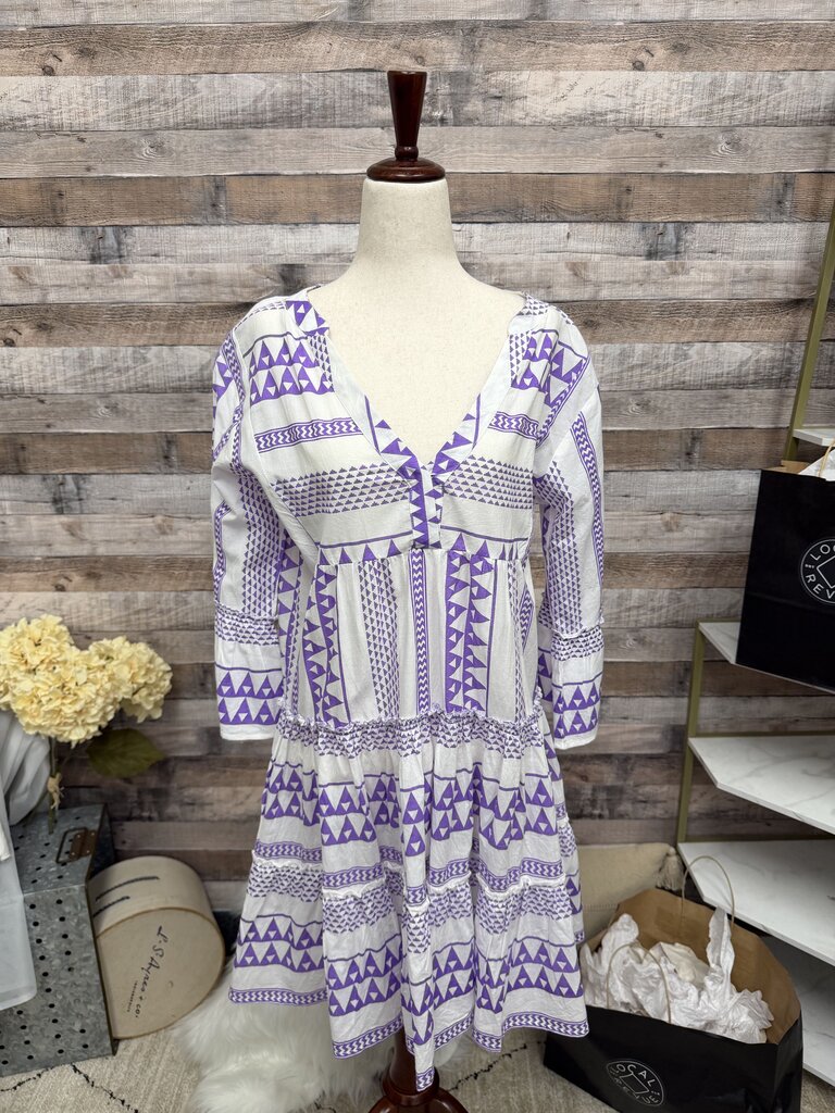 Purple & White Geometric Print Tunic Dress S