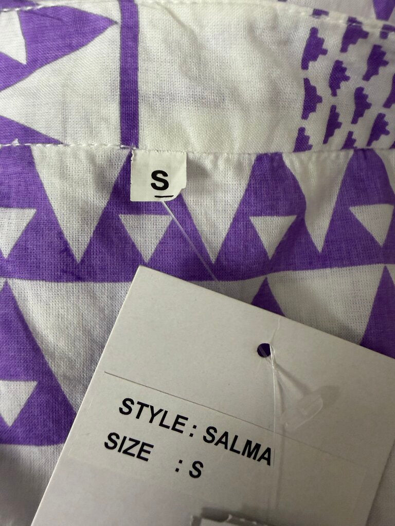 Purple & White Geometric Print Tunic Dress S