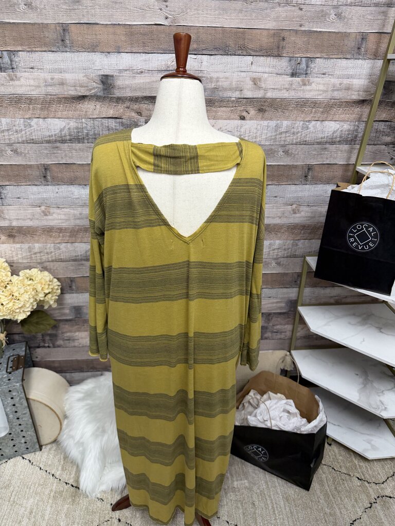 Free People Yellow Striped Long Sleeve Maxi Dress XS