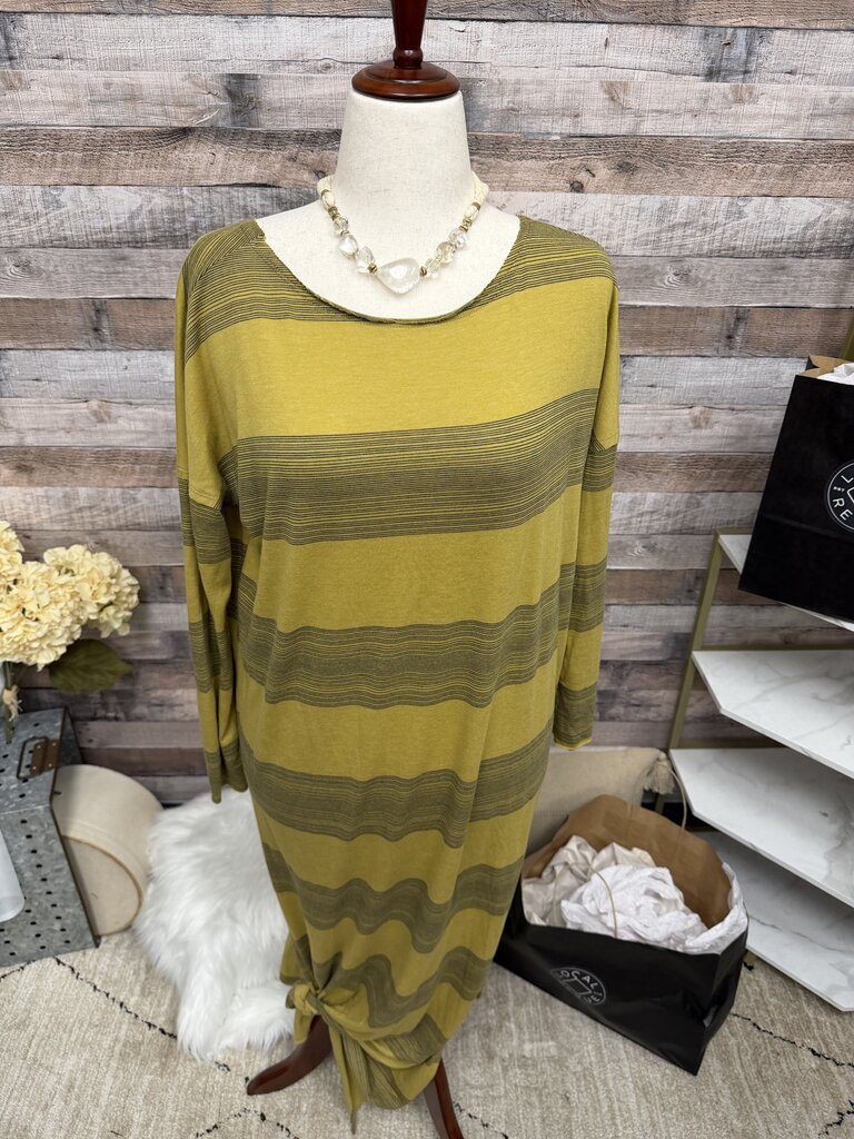 Free People Yellow Striped Long Sleeve Maxi Dress XS