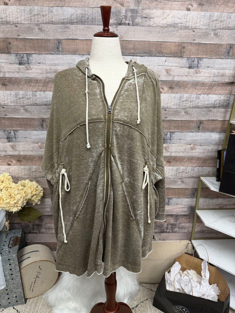 Free People Peace It Up Cardi Brown Distressed Hoodie XS
