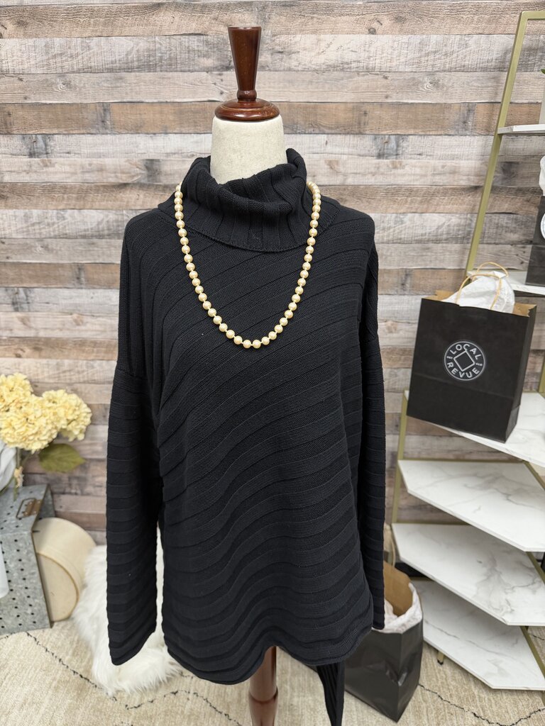 Free People Black Ribbed Asymmetric Design Turtle Neck Poncho XS