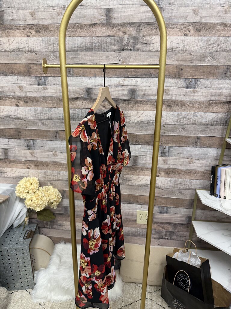 Madewell Black with Red Floral Print Mini Dress 4