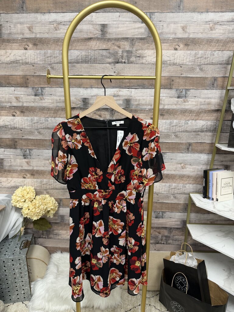 Madewell Black with Red Floral Print Mini Dress 4