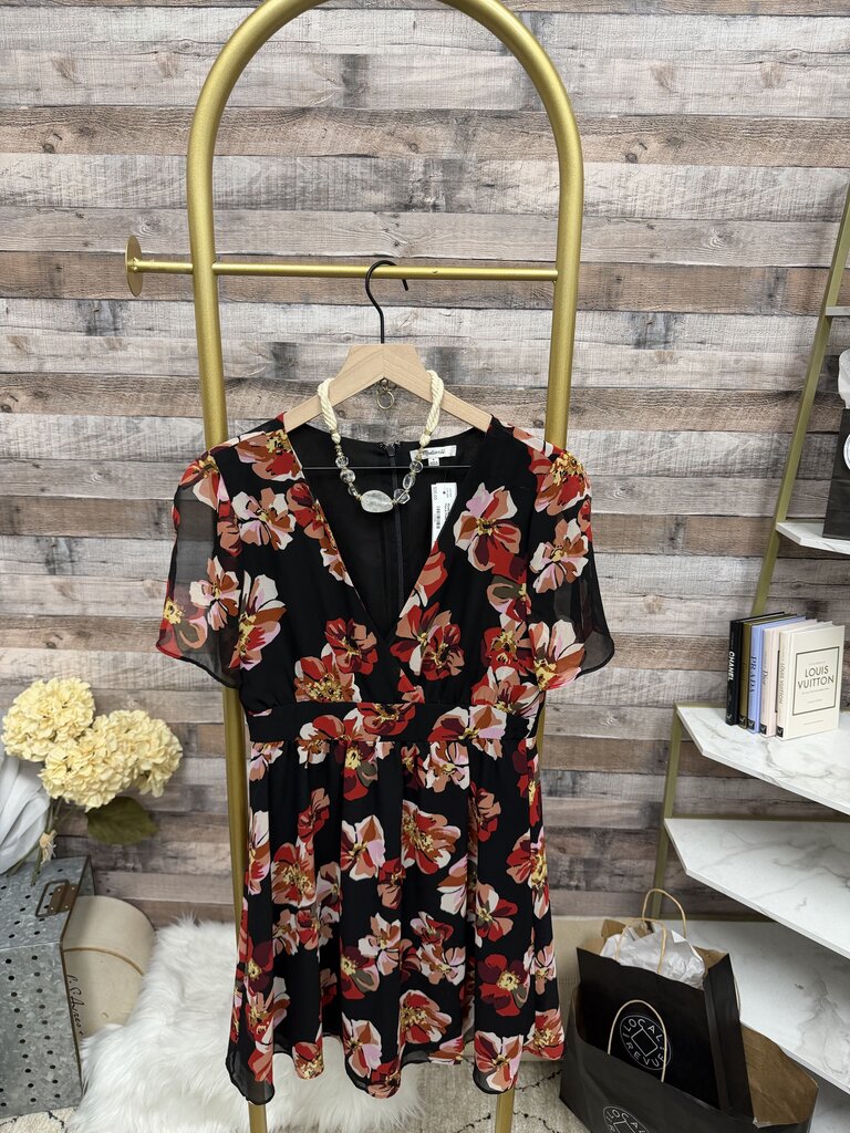 Madewell Black with Red Floral Print Mini Dress 4